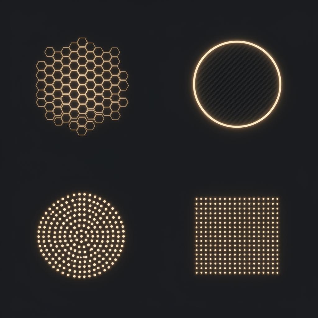 Wzory wiązki głowic laserowych: jednorodna plamka i rękojeści frakcyjne 1064/755/532 nm, Honeycomb, Red Grid, Golden Grid